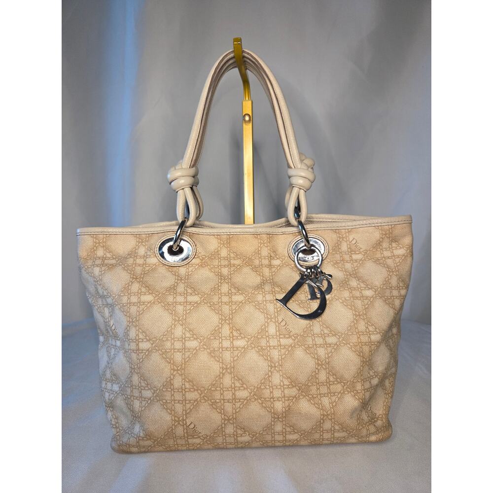 Christian Dior Beige Diorissimo Canvas Tote Bag CD Charm Made in Italy Vintage